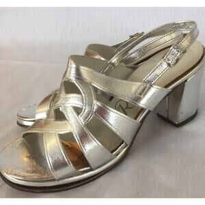 RENATO Vintage 70s Dressy Metallic Foil Silver Strappy Sandals SZ 6 M High Heel